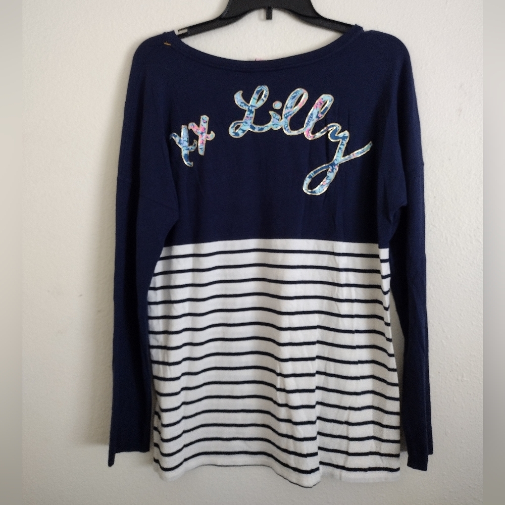 Lilly Pulitzer navy striped lobster tropical top pima cotton blend size Small - Picture 8 of 12